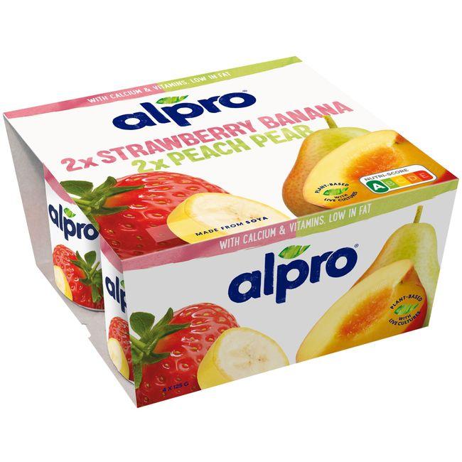 Eroski Yogur sabor fresa-plátano-pera-melocoton ALPRO pack 4x125 g