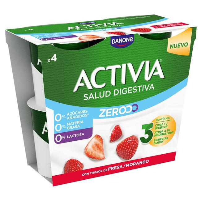 Eroski Yogur triple zero de fresa ACTIVIA pack 4x120 g