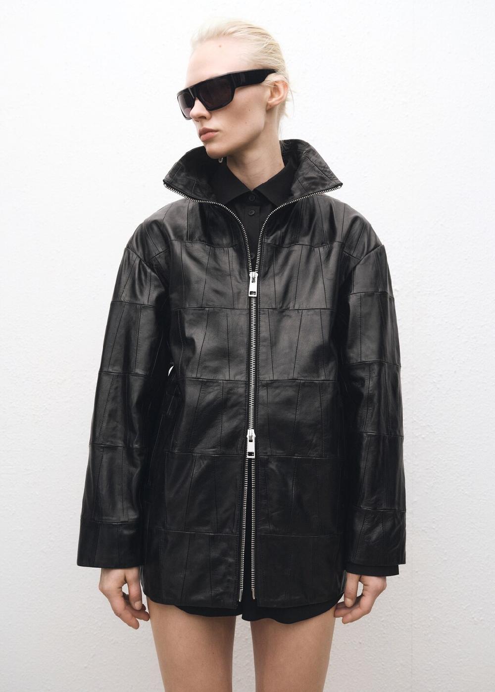 Mango Abrigo oversize piel patchwork