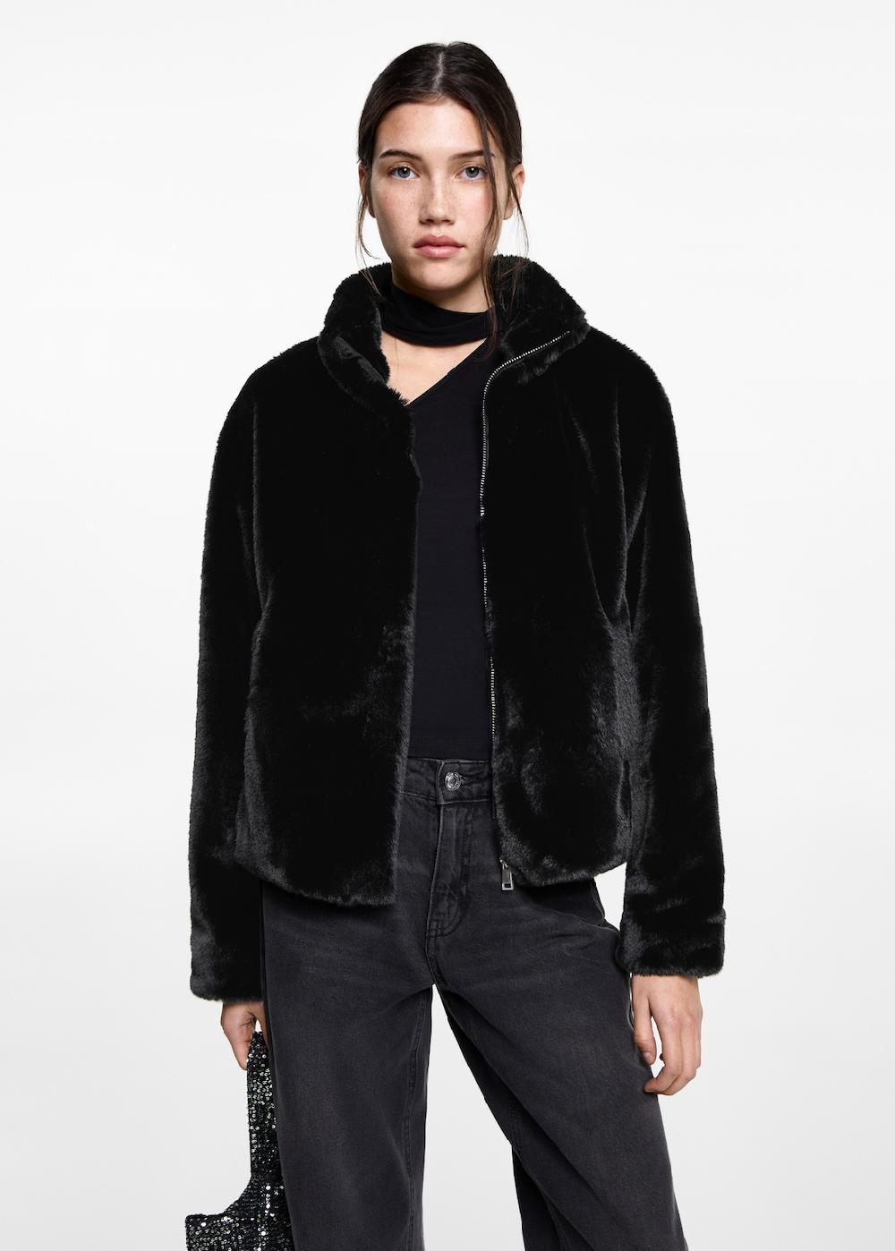 Mango Abrigo pelo cremallera