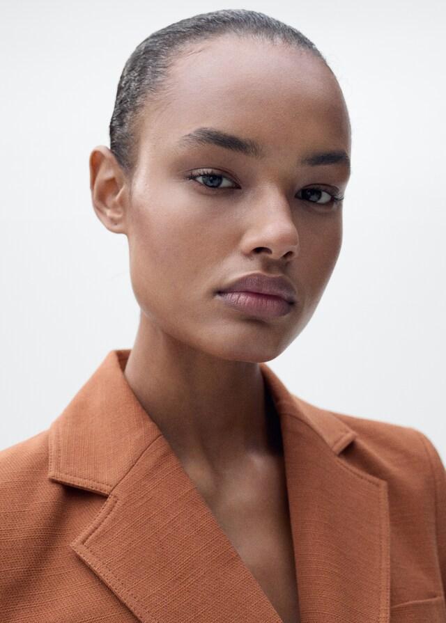 Mango Blazer Traje Mezcla Algodón Y Lino