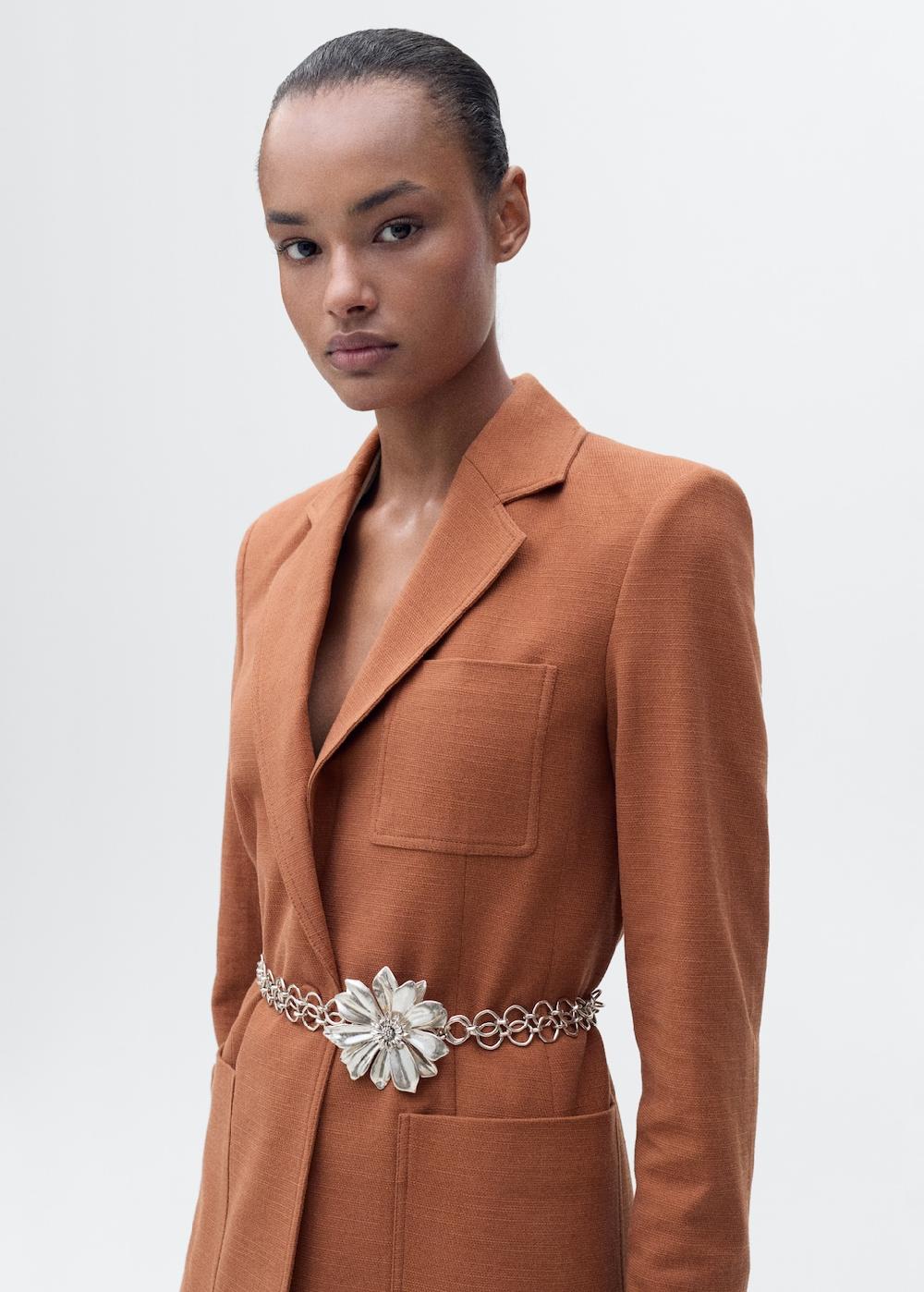 Mango Blazer traje mezcla algodón y lino