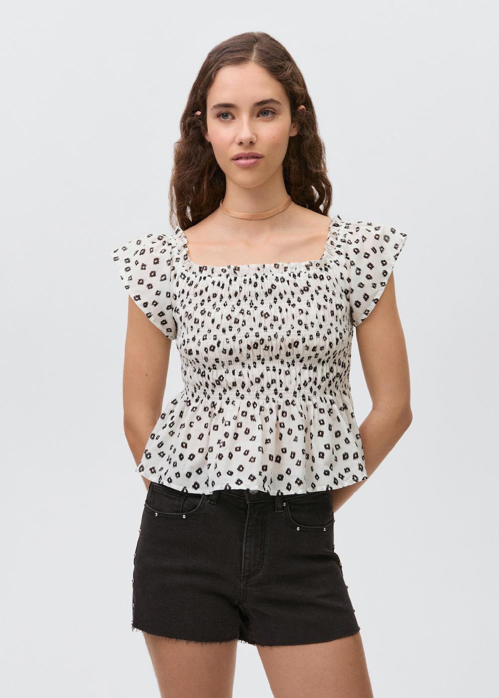 Mango Blusa estampada volantes
