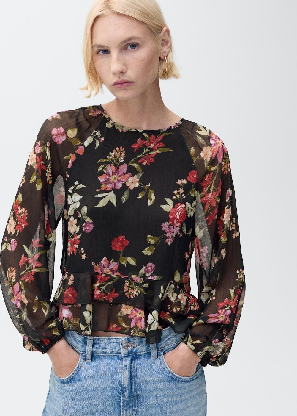 Mango Blusa floral volantes