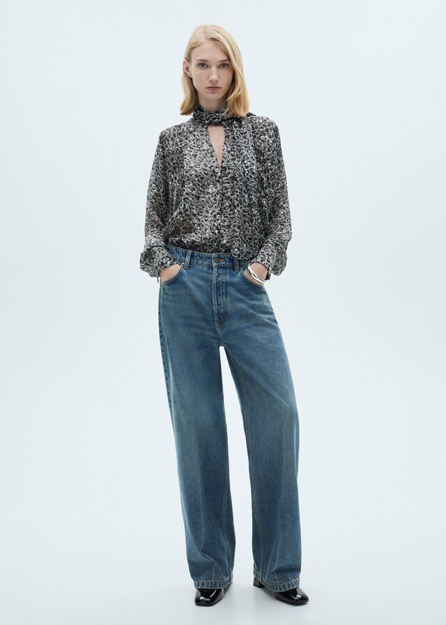 Mango Blusa Leopardo Lazo Cuello