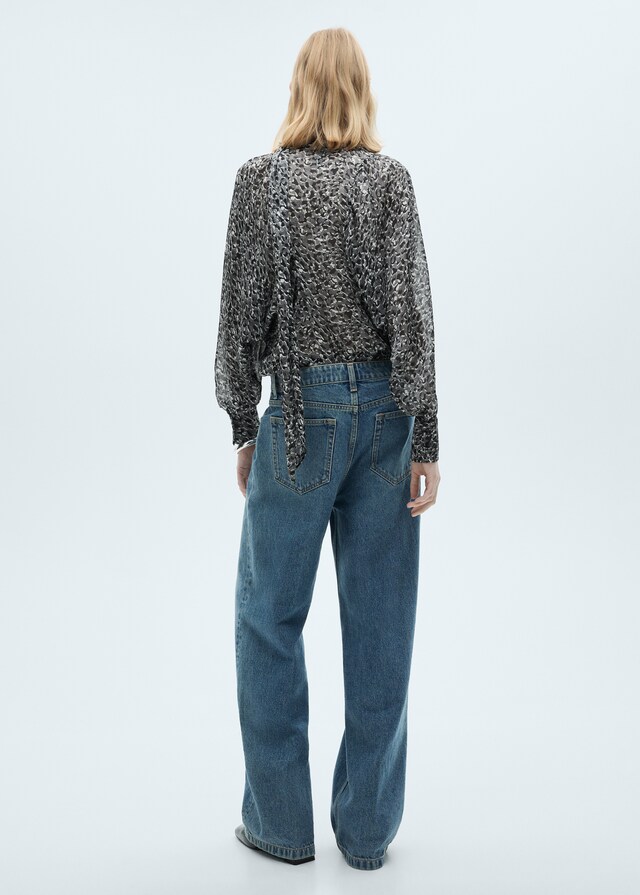 Mango Blusa Leopardo Lazo Cuello