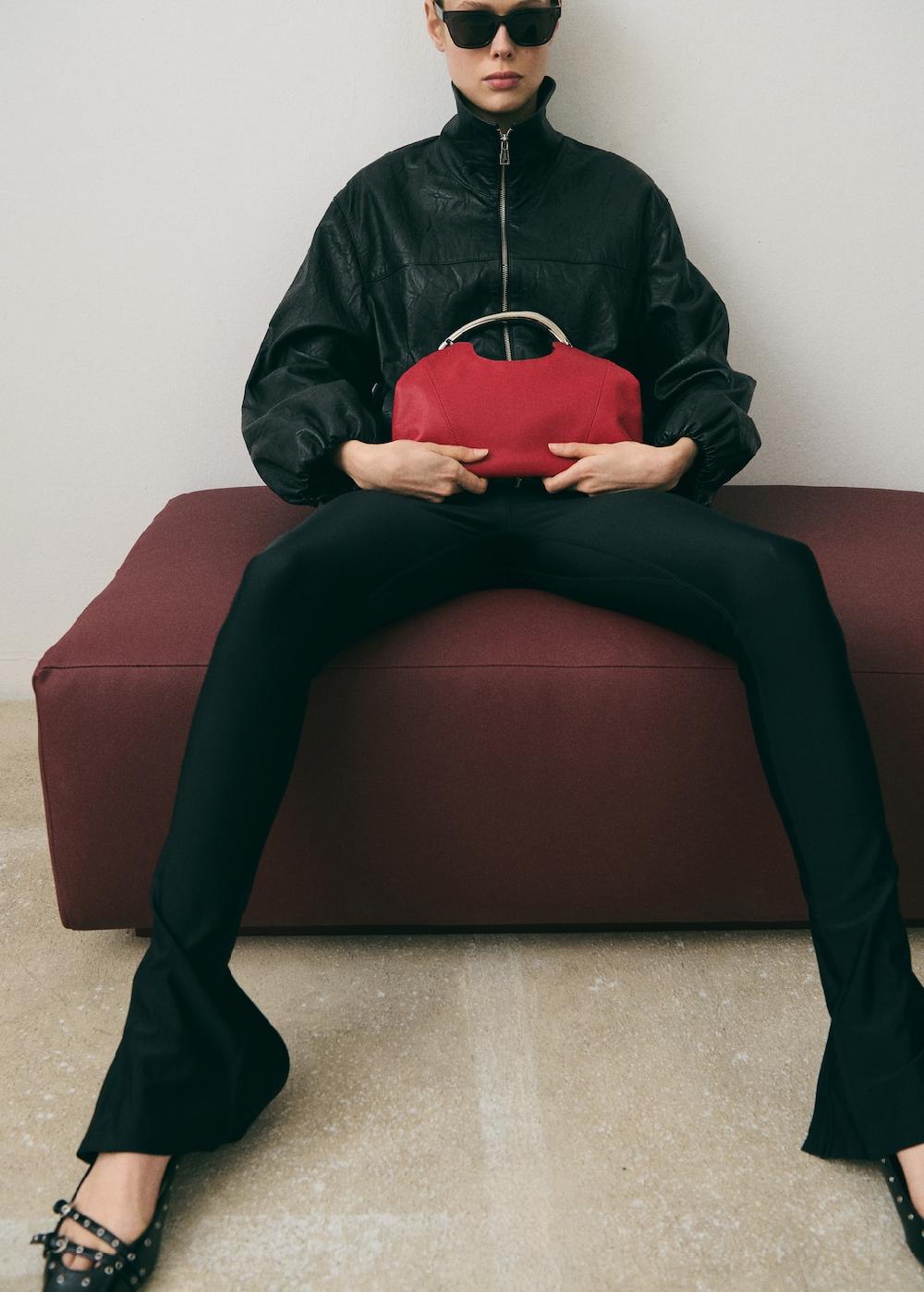 Mango Bolso hombro piel asa metálica