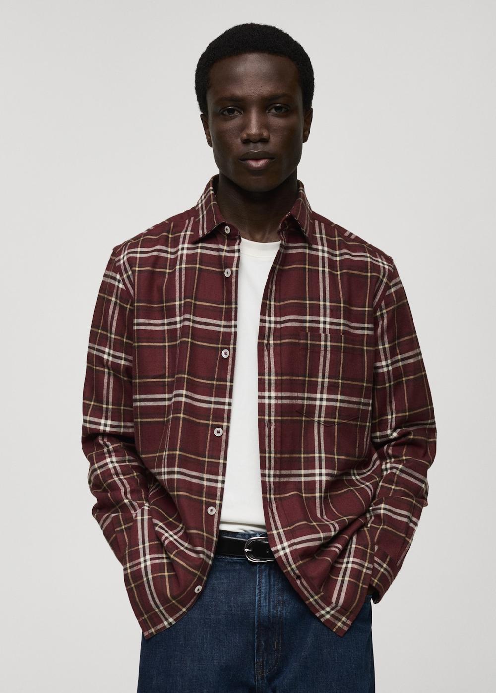 Mango Camisa 100% algodón franela cuadros