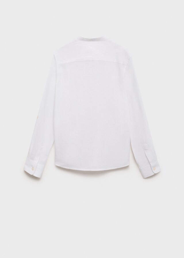 Mango Camisa Algodón Lino Cuello Mao