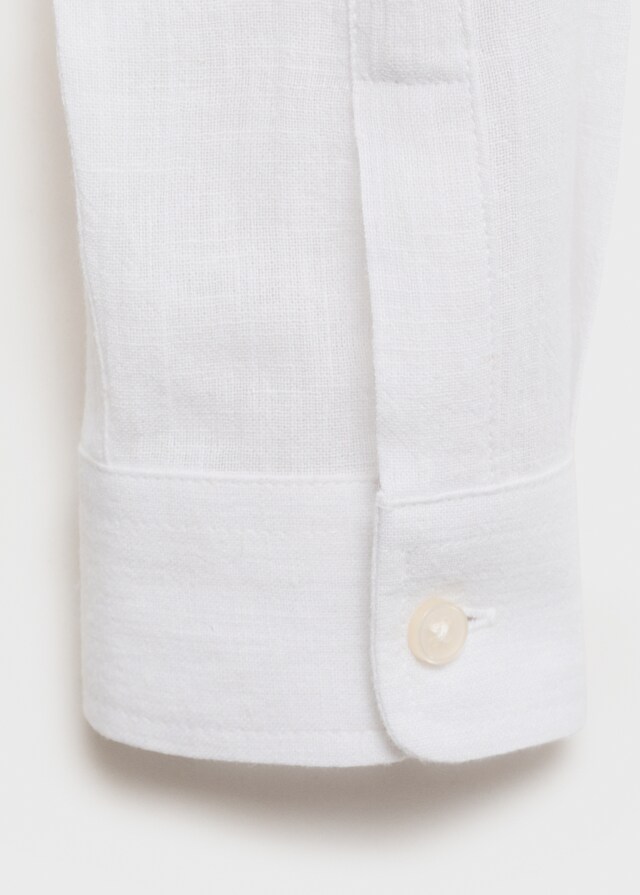 Mango Camisa Algodón Lino Cuello Mao