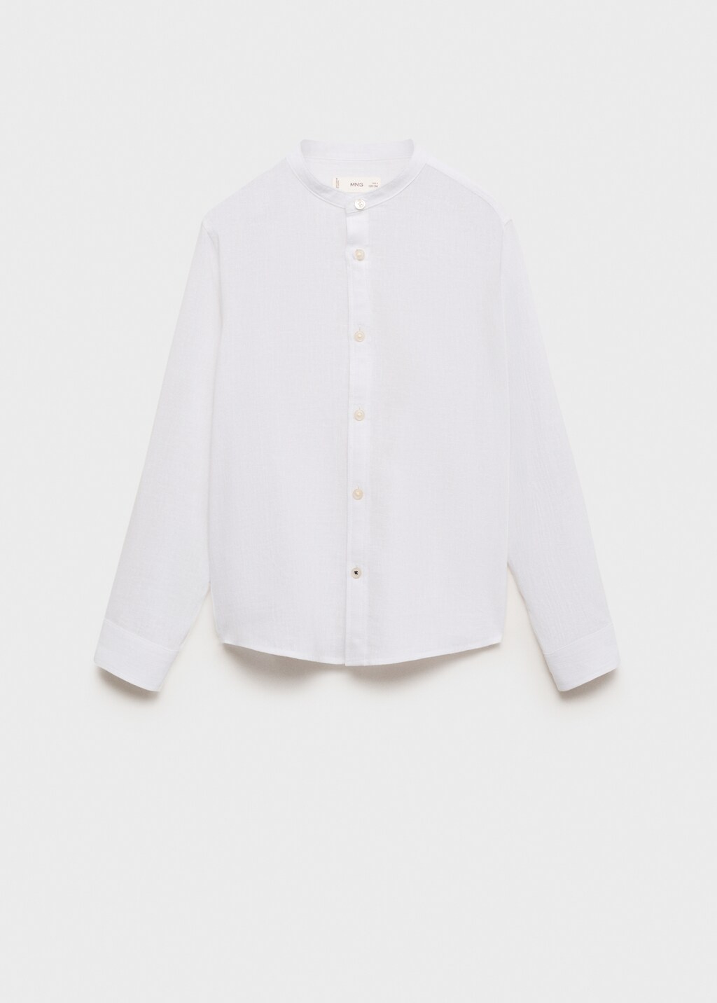 Mango Camisa algodón lino cuello mao