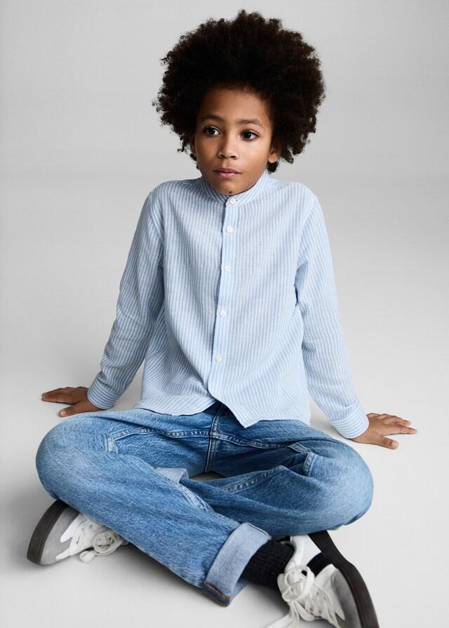 Mango Camisa Algodón Lino Rayas