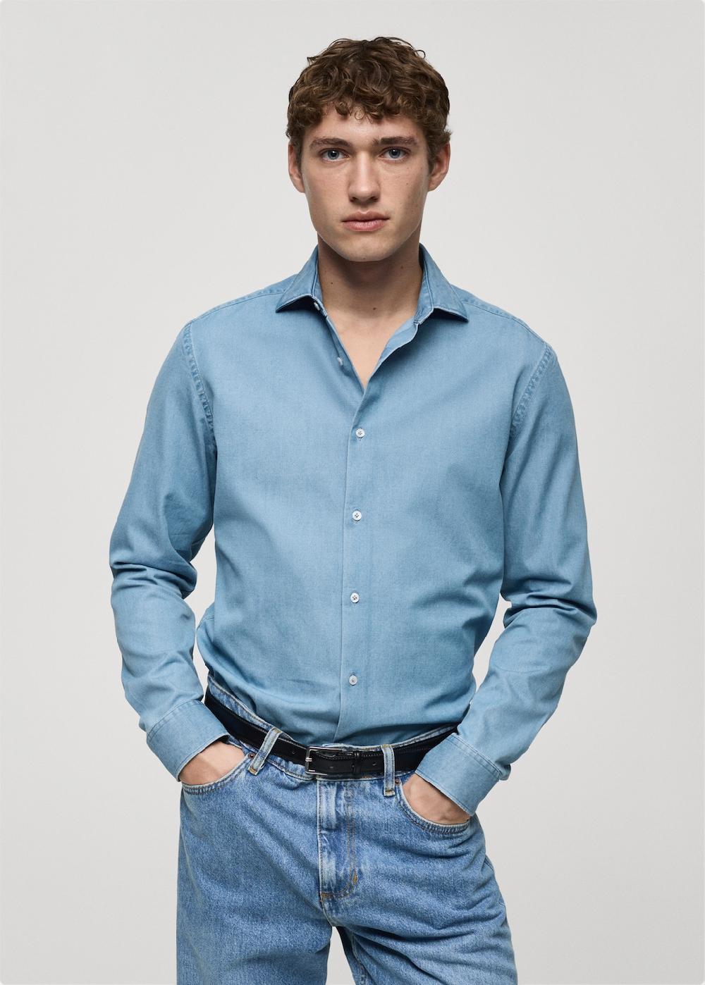 Mango Camisa chambray 100% algodón