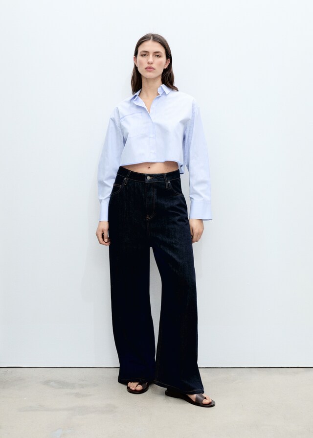 Mango Camisa Crop Rayas Detalle Costuras