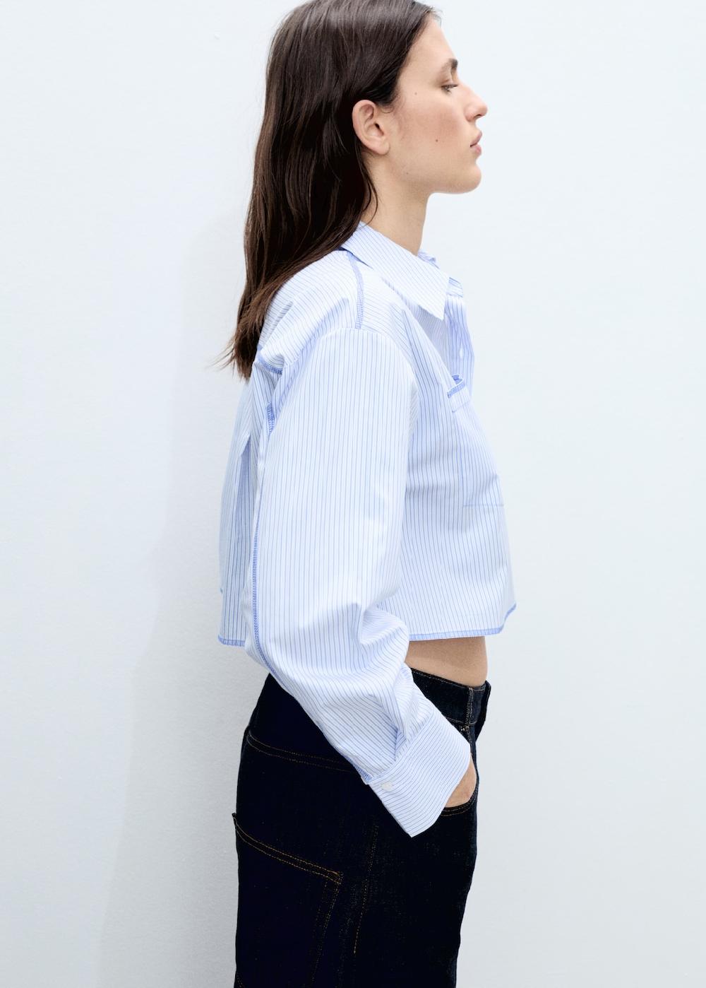 Mango Camisa crop rayas detalle costuras
