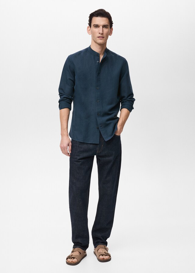 Mango Camisa Lino Cuello Mao