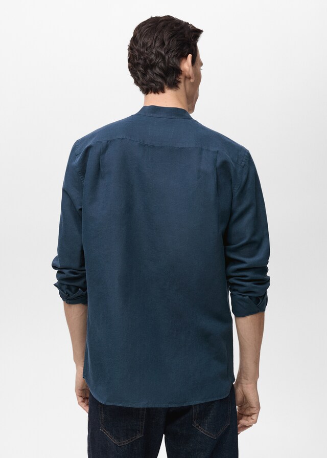 Mango Camisa Lino Cuello Mao
