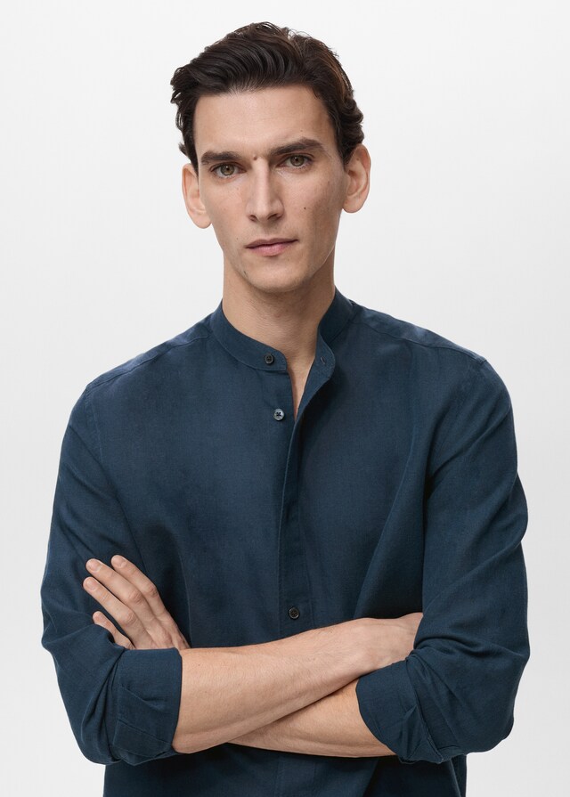 Mango Camisa Lino Cuello Mao