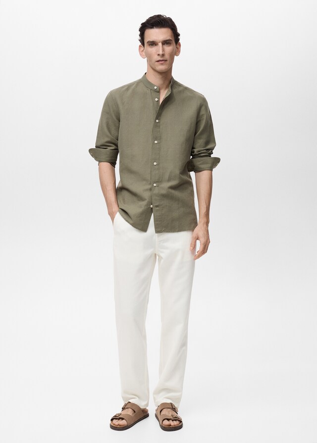 Mango Camisa Lino Cuello Mao