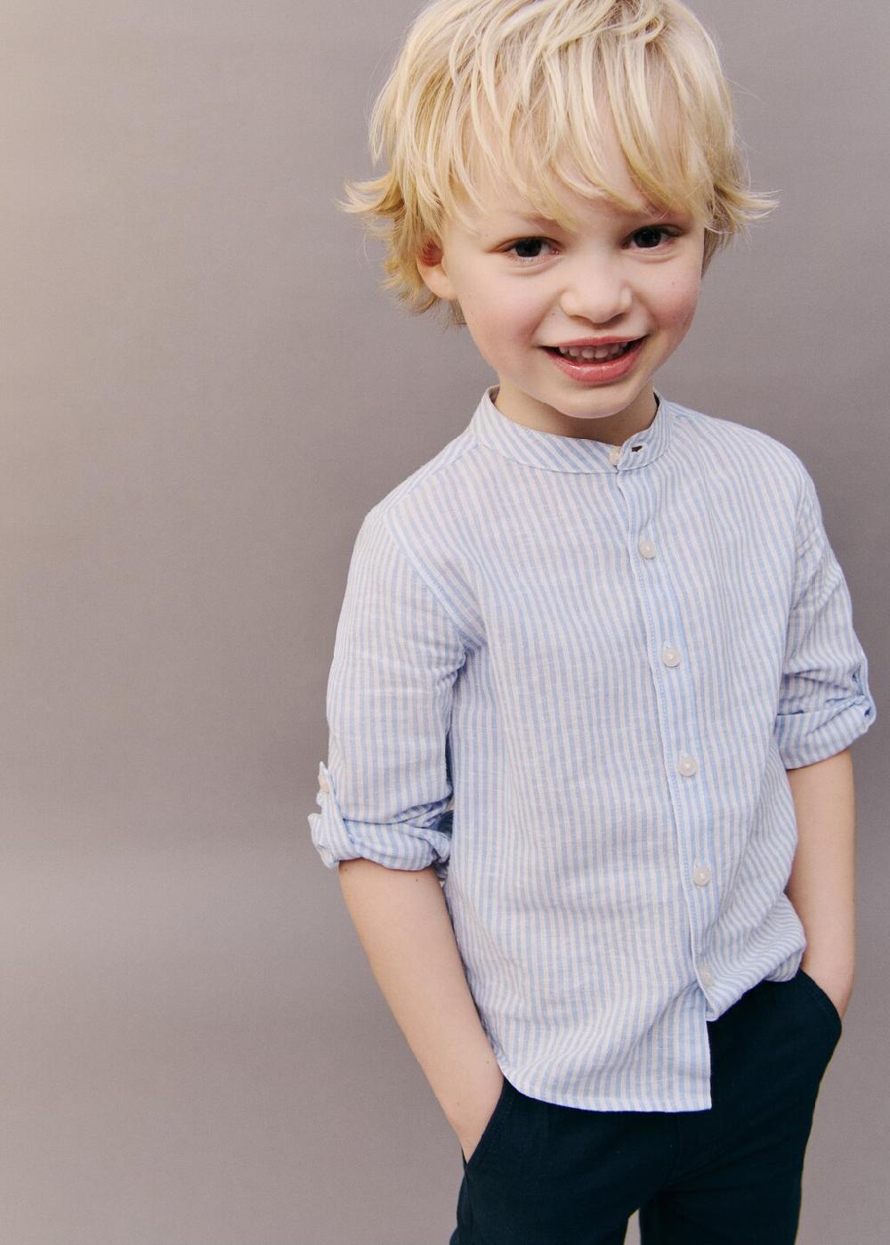 Mango Camisa lino rayas