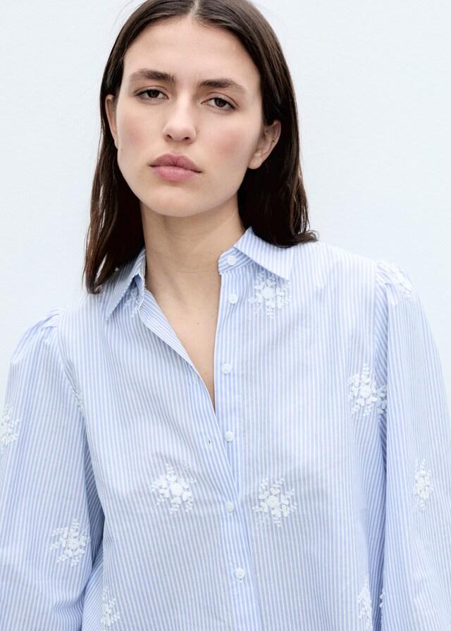 Mango Camisa Rayas Bordado Floral
