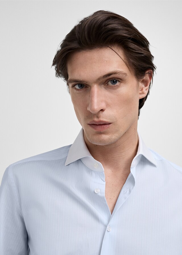 Mango Camisa Traje Rayas Cuello Contraste