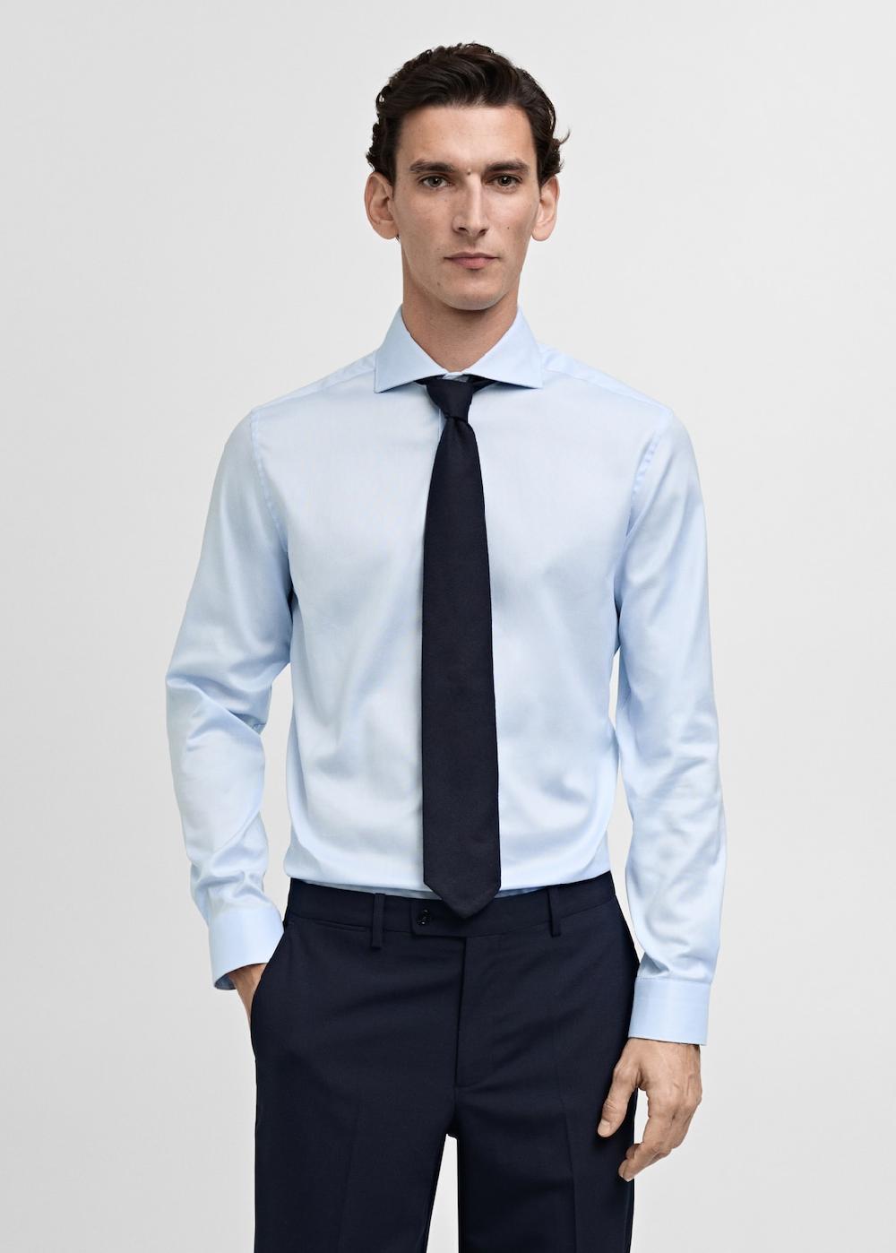Mango Camisa traje slim fit algodón popelín