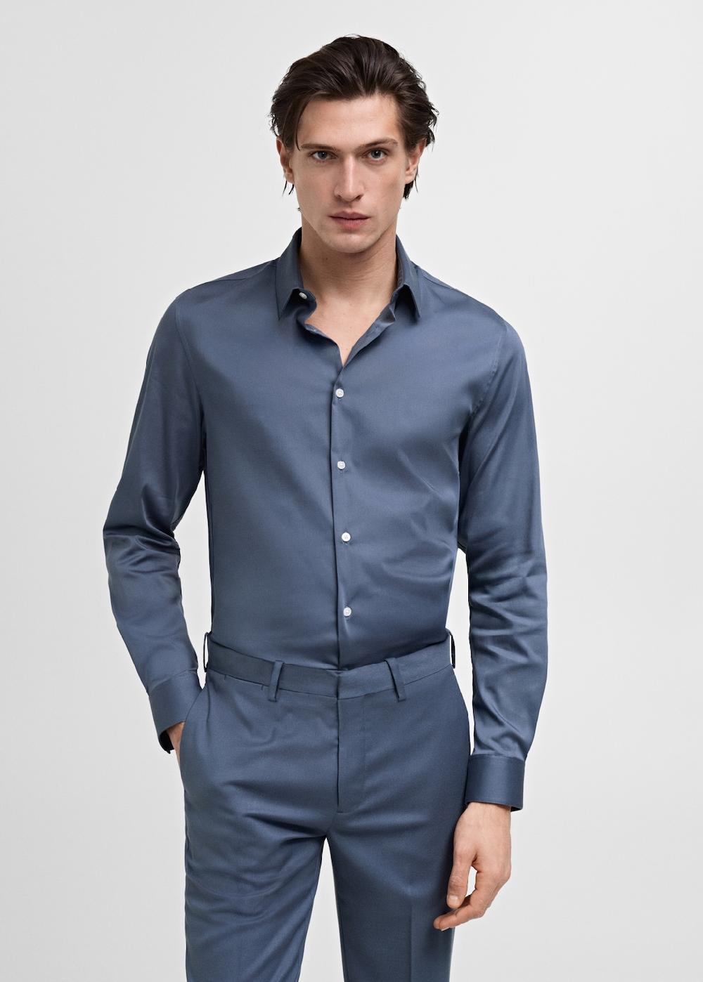 Mango Camisa traje super slim fit algodón stretch