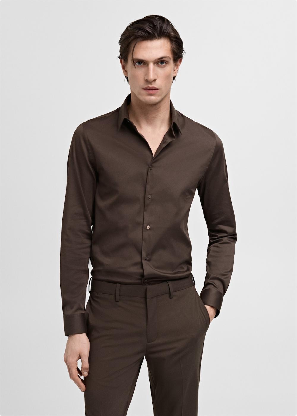 Mango Camisa traje super slim fit algodón stretch