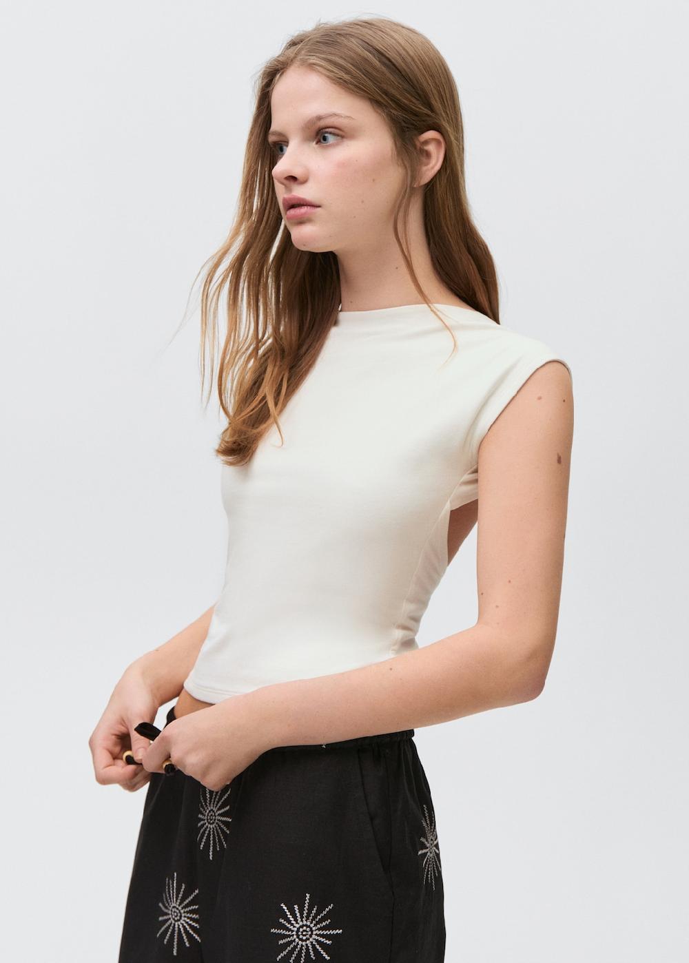 Mango Camiseta 100% algodón cuello barco