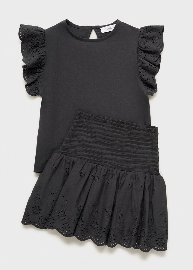 Mango Camiseta Algodón Bordado Inglés