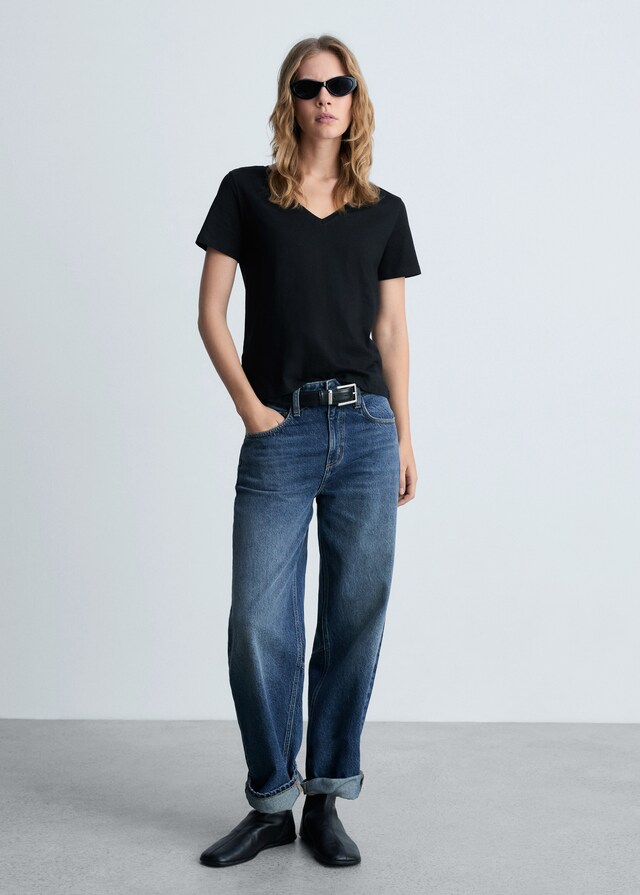 Mango Camiseta Algodón Cuello Pico