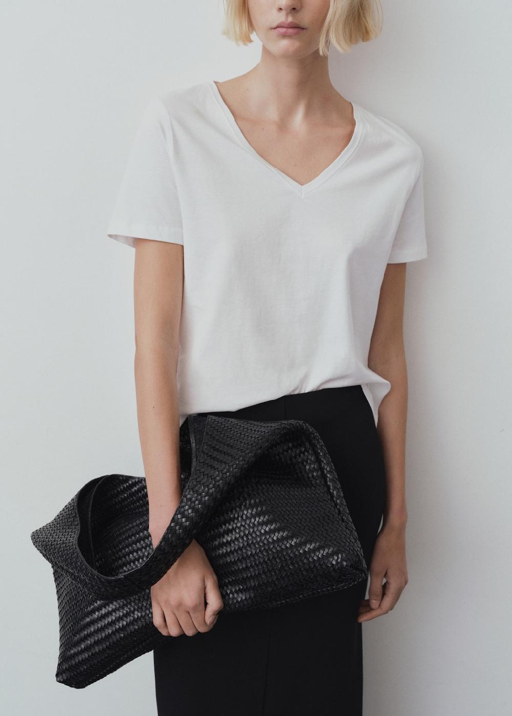 Mango Camiseta algodón cuello pico