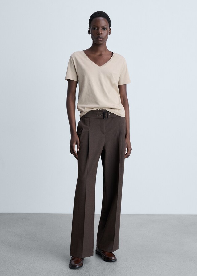 Mango Camiseta Algodón Cuello Pico