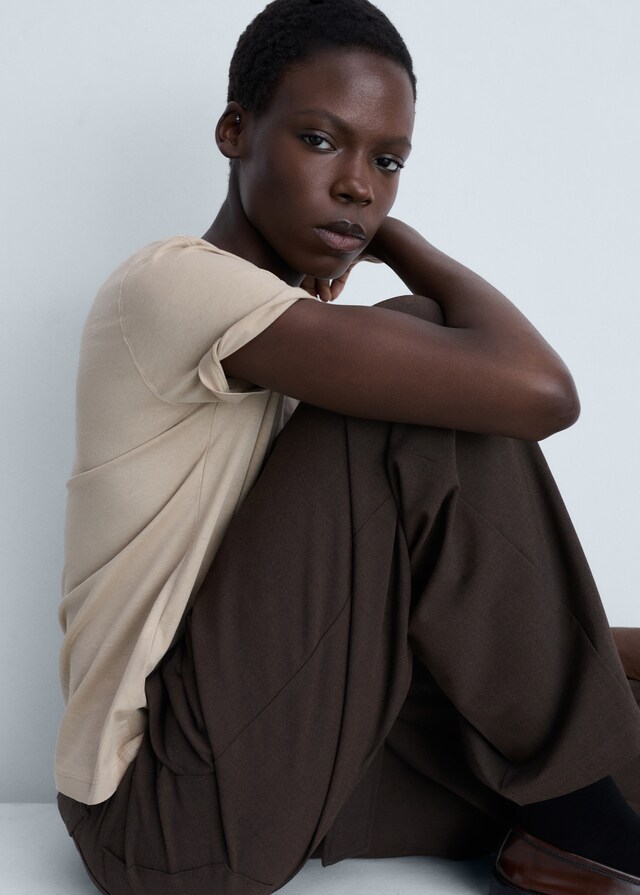 Mango Camiseta Algodón Cuello Pico