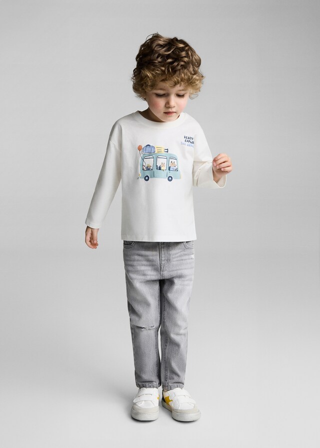 Mango Camiseta Algodón Dibujo