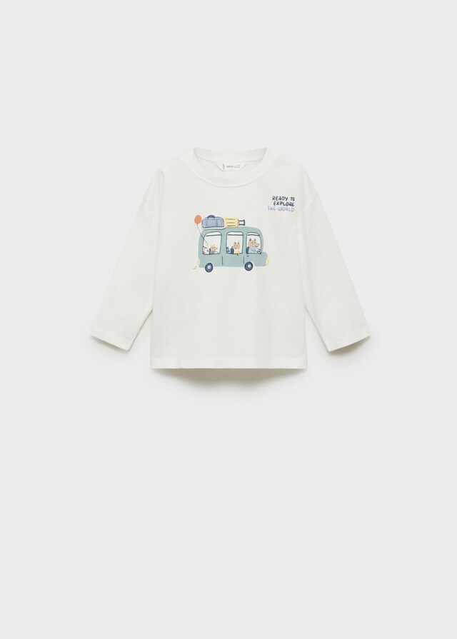 Mango Camiseta Algodón Dibujo