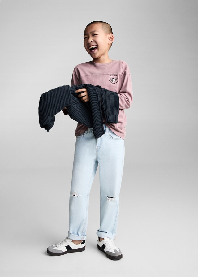 Mango Camiseta Algodón Efecto Lavado