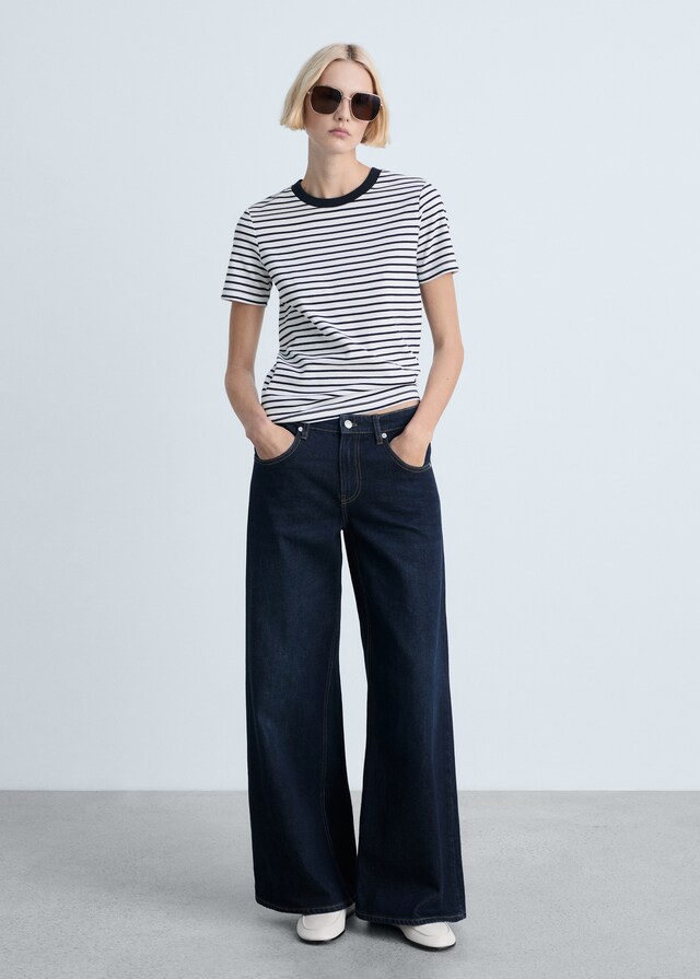 Mango Camiseta Algodón Manga Corta Rayas