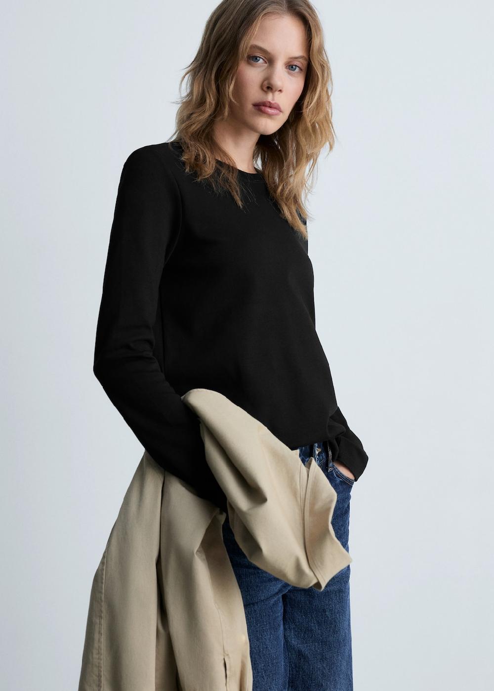 Mango Camiseta algodón manga larga