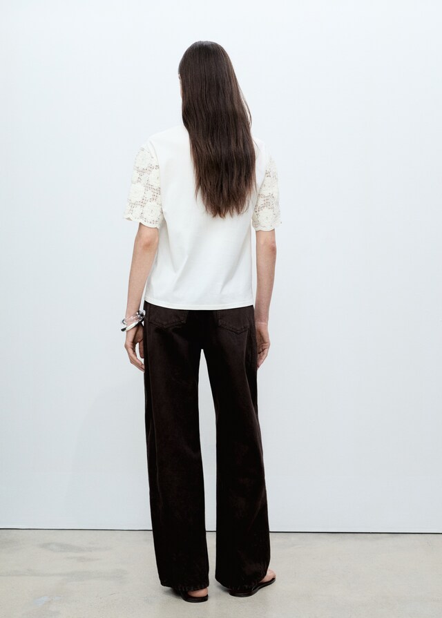 Mango Camiseta Algodón Mangas Crochet