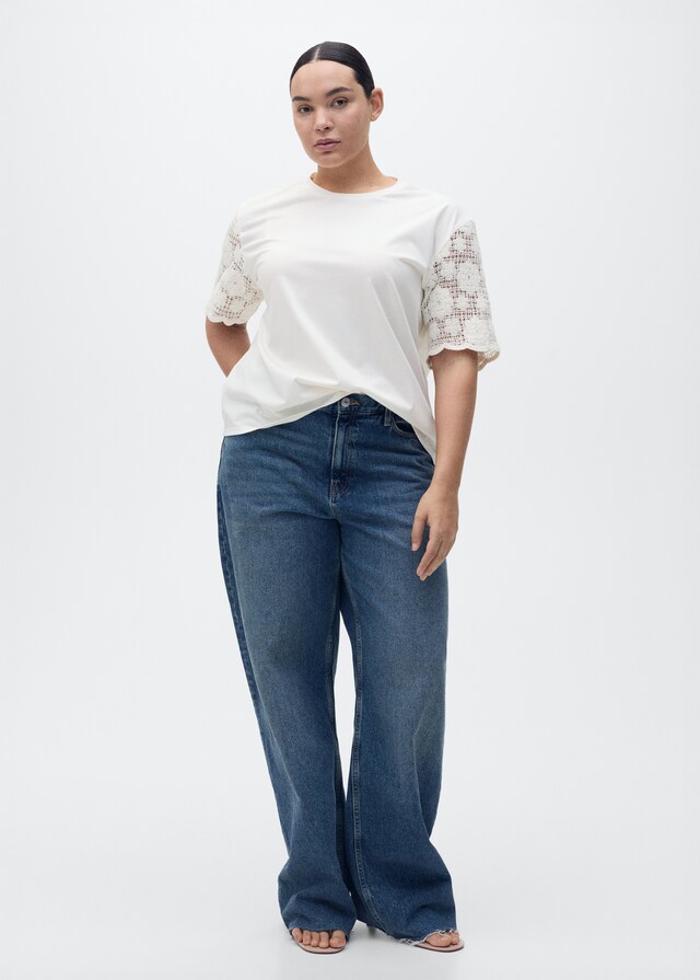 Mango Camiseta Algodón Mangas Crochet