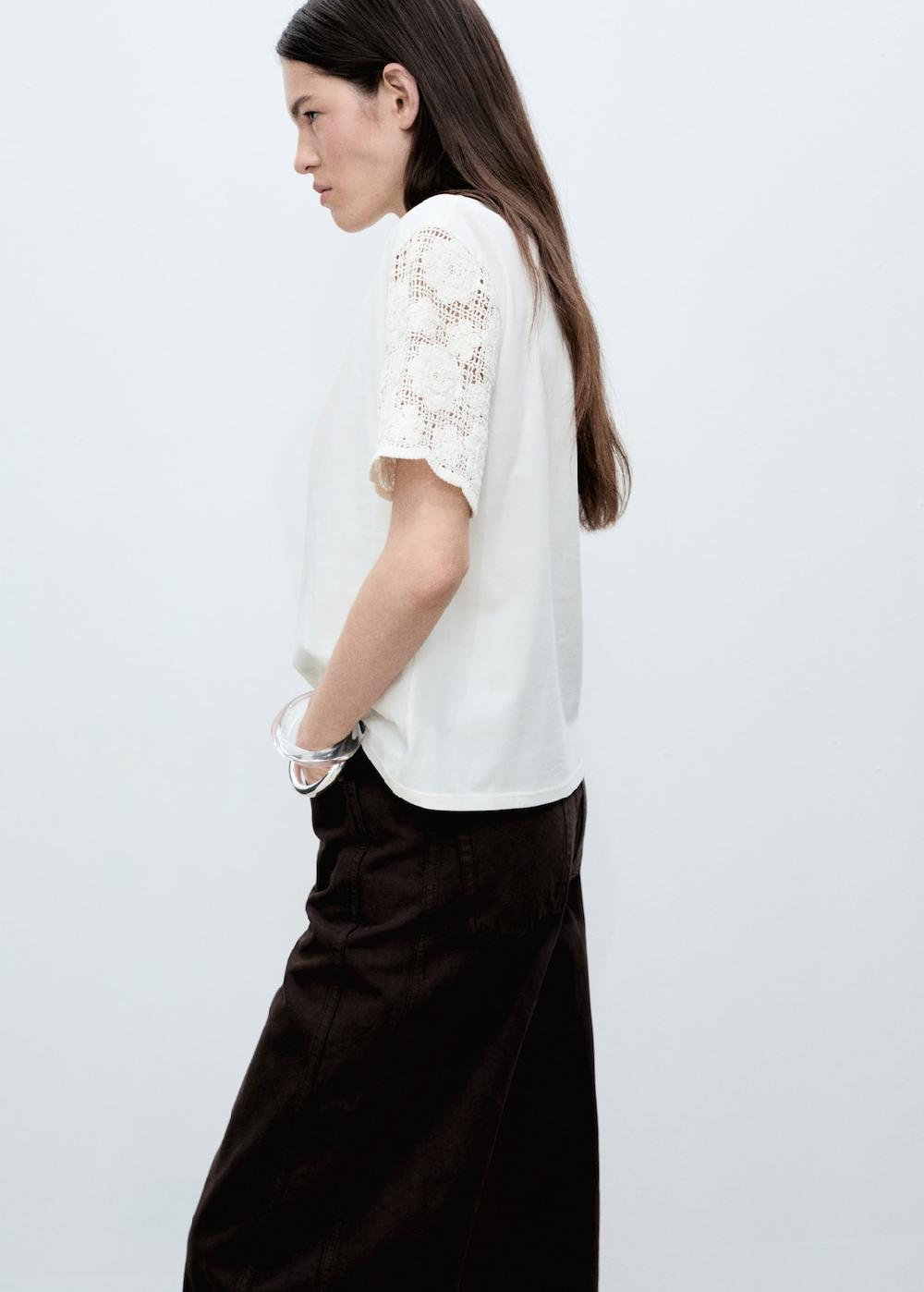 Mango Camiseta algodón mangas crochet