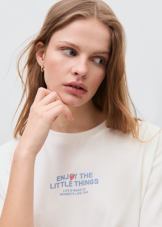 Mango Camiseta Algodón Mensaje