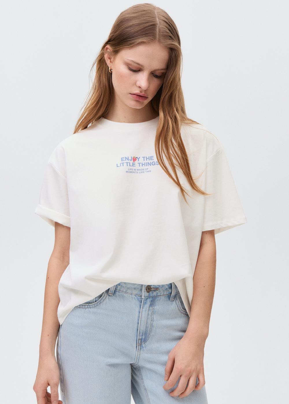 Mango Camiseta algodón mensaje