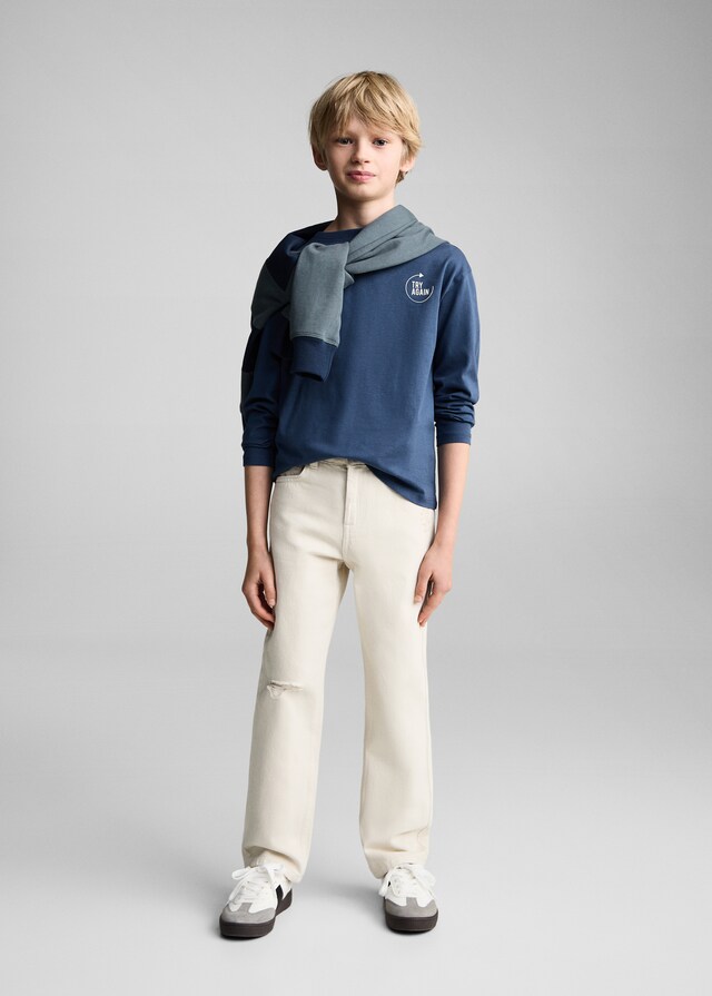 Mango Camiseta Algodón Mensaje