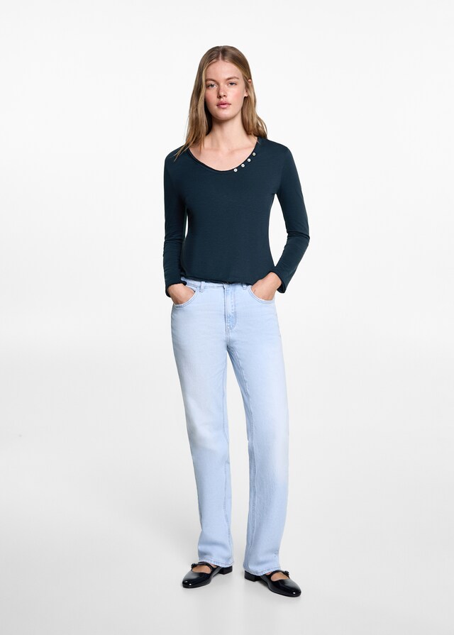 Mango Camiseta Manga Larga Botones