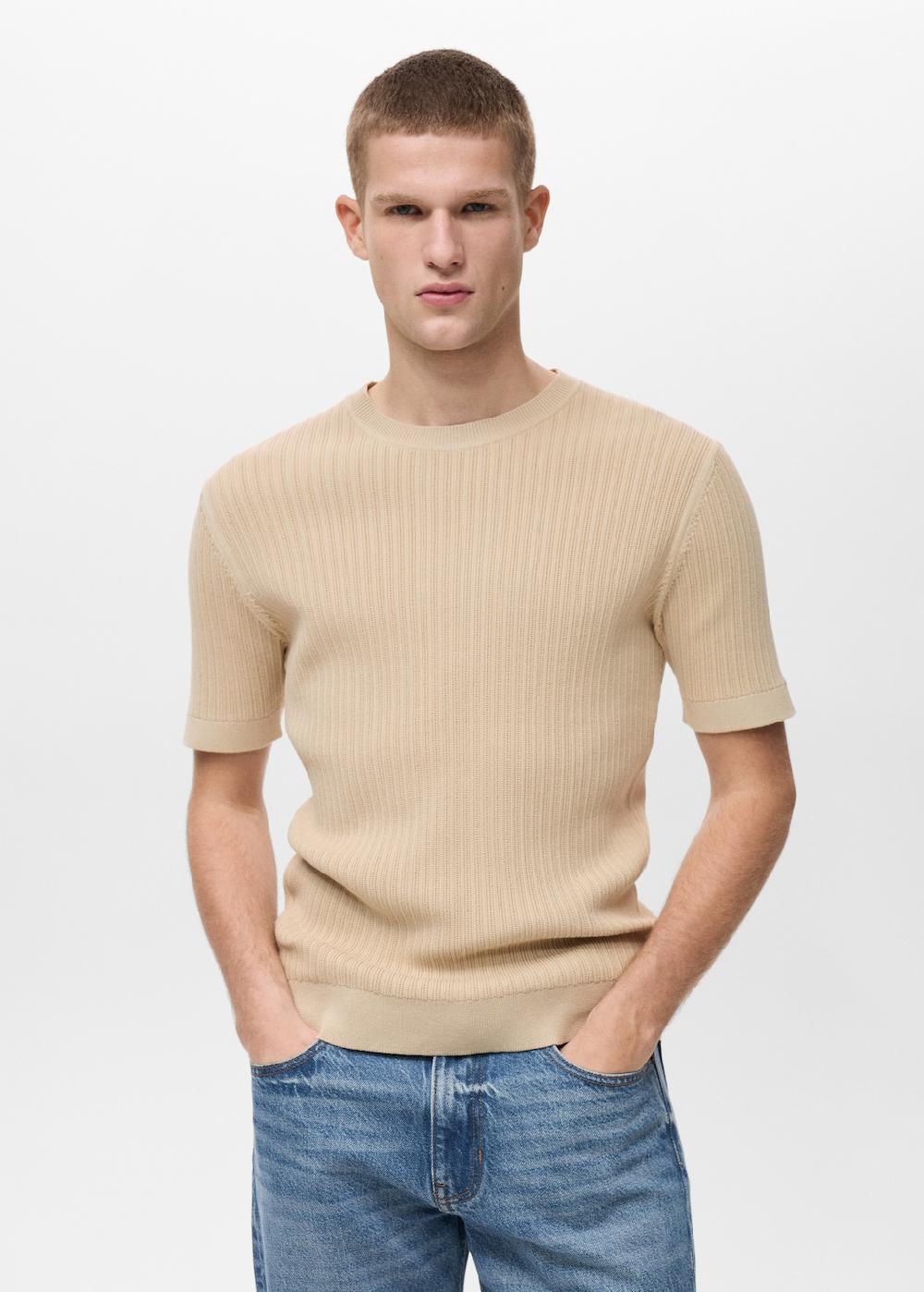 Mango Camiseta punto algodón trenzado