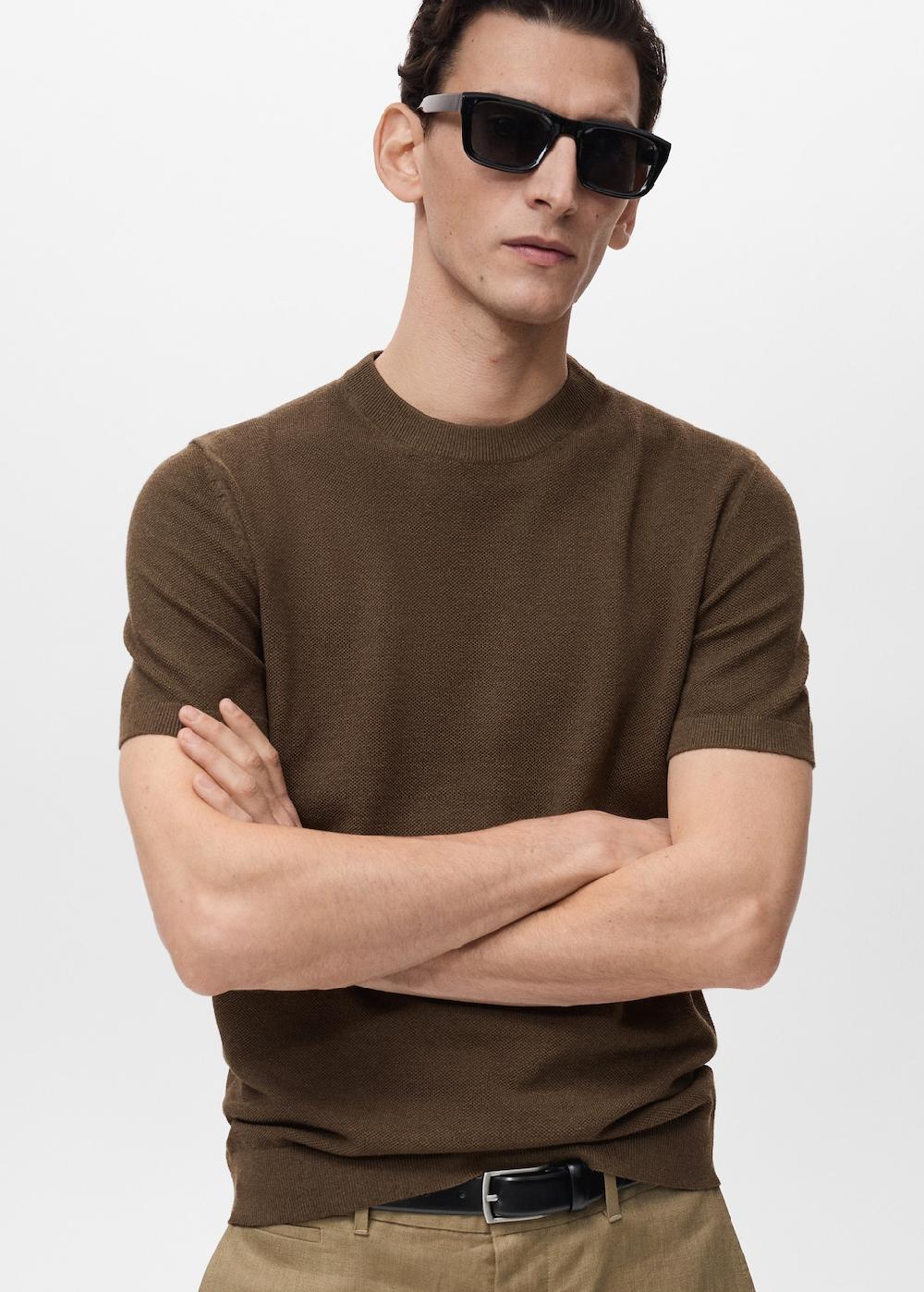 Mango Camiseta punto fino algodón