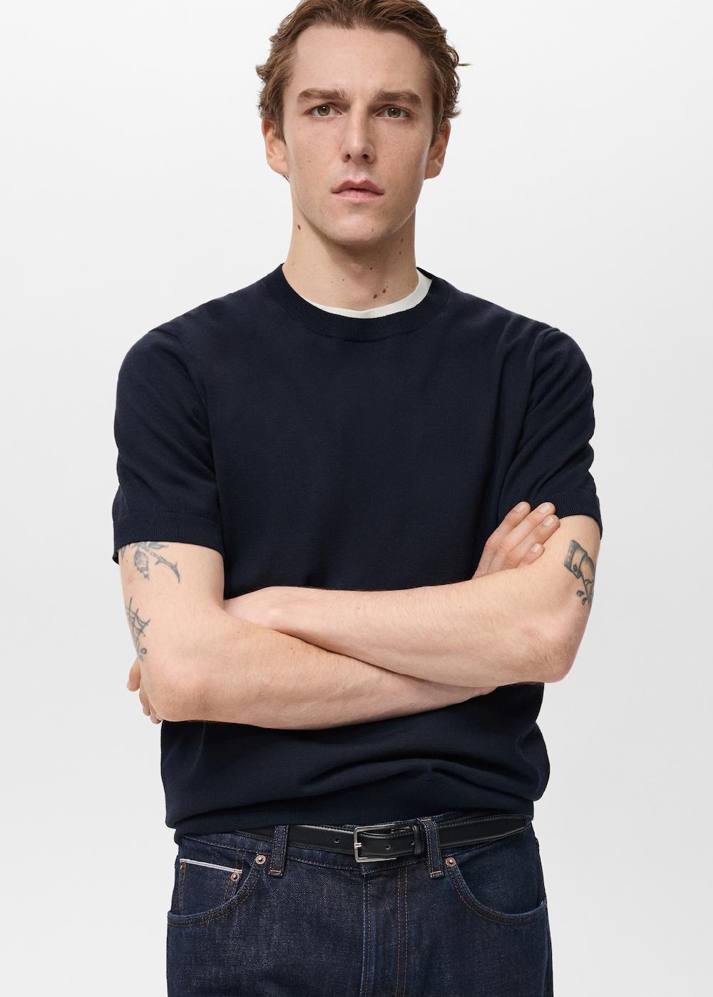 Mango Camiseta punto fino algodón